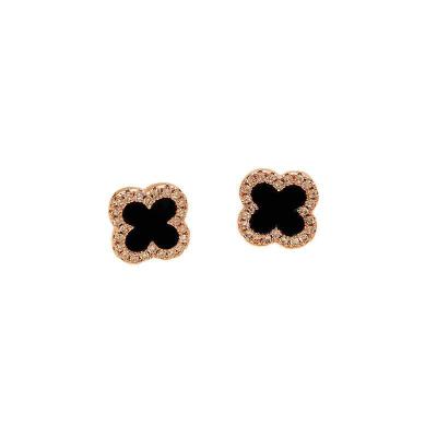 China Black Four Leaf Clover Zircon Earrings Gold Plated Fashion Piercing Silver Jewelry Needle Designer Full Clover Studs Earrings Women for sale