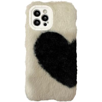 China 2022 New Product Cute New Product Ideas Phone Case Plush Mobile Phone Cover TPU Anti-fall Heart 12 Waterproof White Black Phone XR 13 Pro for sale