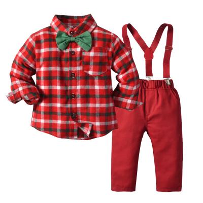 China Christmas Set Two-Piece Santa Costumes Party Christmas Boy Kids Gentleman Bow Tie Buckle Romper Outfit for sale