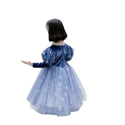 China 2021 Washable Girls Spring Printed Pattern Elsa Princess Autumn Lace Ball Gown Kids Sanding Dresses For Girls for sale