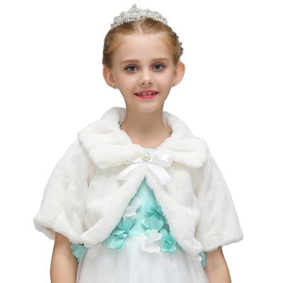 China Baby Lovely Warm Shawl Jacket Plush Faux Fur Coat Plush Cardigan Kids Princess Party Coat White Girl for sale