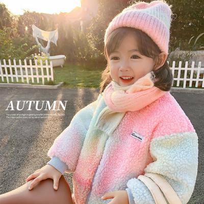 China New Design Rainbow Color Breathable Kids Lambs Woolen Coat Kids Loungewear Thick Soft Cotton Girl Coat for sale