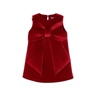 China High Quality Anti-wrinkle Kids Wear Bow Sleeveless Red Fancy Skirt Christmas Party Girls Wear Soft Baju Anak Dress for sale