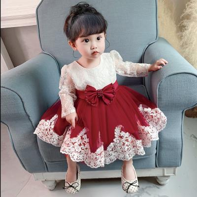 China Anti-wrinkle lace up children's long sleeve clothes for one year old birthday flower cute dress up dress for sale