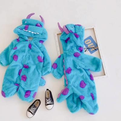 China Newborn Baby Warm Fleece Cartoon Toddler Boy Girl Comfotable Winter Hooded Baby Overalls for sale