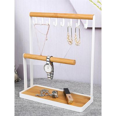 China Nordic Wooden Jewelry Display Stand Cheap Viable Nordic Wooden Jewelry Ring Storage Holder Necklace Hook Bangle Earring Iron Accessory Holder for sale