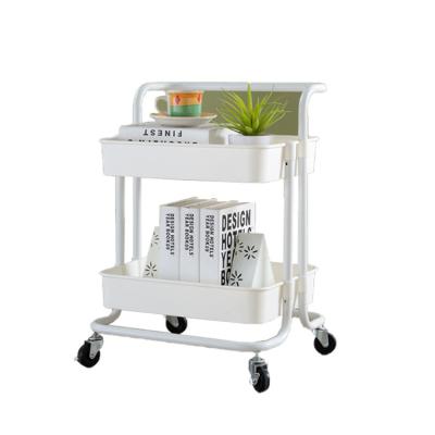 China Newly Design Modern Kitchen Beauty Four Wheel Vegetable Hand Carts Makeup Organizer White Double Tier Rolling Cart for sale