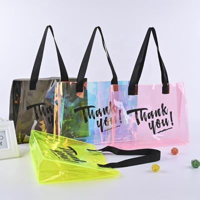 China Water Resistant Fashion Women PVC Clear Plastic Tote Bag For Party Gift And Jelly Promotional Waterproof Bag With Logo And Accept Customized for sale