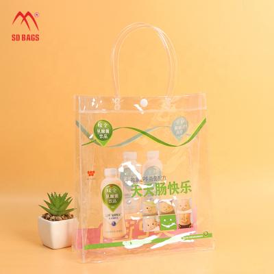 China Fashion handle bag with button transparent PVC women sd plastic bags fashion 0.3-0.5mm PVC Zhejiang no printing accept customized logo for sale