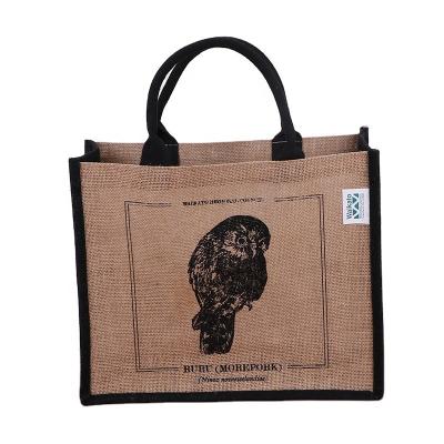 China Custom Eco Friendly Jute Handled Tote Bag Accept Customized Logo SD Bags Jute Fabric 1 Color Letter 50pcs/ctn SDO-JU-12 40X36X10 Handled for sale