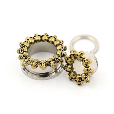 China High Quality Attractive Multi INTERESTING Bronze Tunnels Skulls Body Jewelry Earrings Cartilage Stainless Steel Surgical Stainless Steel Screw On Flesh Tunnel for sale