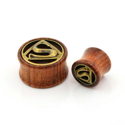 China Double Cartilage Flare Earrings 100% NEW Attractive High Quality Original Wood Measurements Hole With Bronze Inlay Dinner Man Ear Tunnel Outside for sale