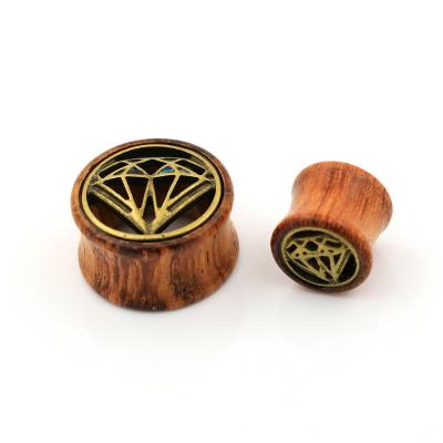 China HOT SALE original attractive high quality wooden hole double cartilage earrings cartilage flare measurements with exterior inlay geometry bronze ear tunnel for sale