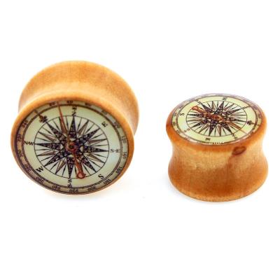 China Attractive High Quality Hot Selling Measurements Original Cartilage Compass Pattern Ear Expander Saddle Colors Wooden Ear Plug for sale