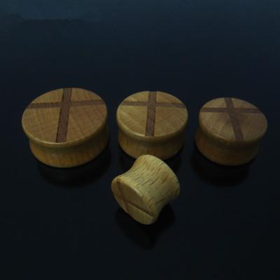 China High Quality Attractive Cartilage Earrings New Arrive Measurements Original Wood With Cross Pattern Ear Expander Saddle Colors Ear Plug HOT for sale