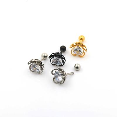 China 100% NEW Attractive High Quality CZ Cubic Zirconia Tragus Flower Gem Flower Zircon Cartilage Earring Earring Piercing Cartilage Earring for sale