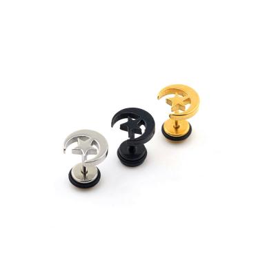 China High Quality Attractive Cartilage Earrings High Quality Ear Piercing 1.2*6*6/10mm Surgical Stainless Steel Star And Moon Laser Cut Plug Earring for sale