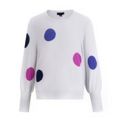 China OEM Warm Anti-Wrinkle Blend White Wool Dot Knitted Winter Women's Pullover Sweater Tops for sale