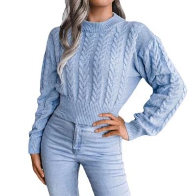 China High Quality Custom Made Anti-Wrinkle Crewneck Twist Braid Cotton Sweater Crop Tops For Women for sale