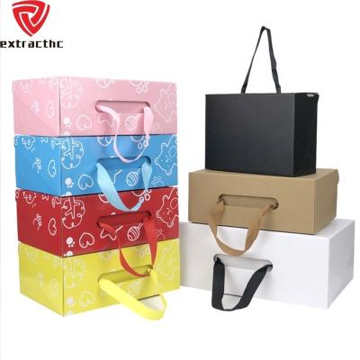 China Recyclable Free Design Flip Box Corrugated Paper Shoes Package Folding Magnetic Wine Bottle Boxes Hair Folding Packaging With Ribbon for sale