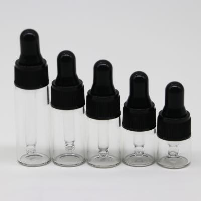 China Personal Care 1ml 2ml 3ml 5ml Personal Care Aromatherapy Esstenial Amber Clear Portable Oil Bottle With Dropper Mini Empty Pipette Dropper Glass Vials for sale