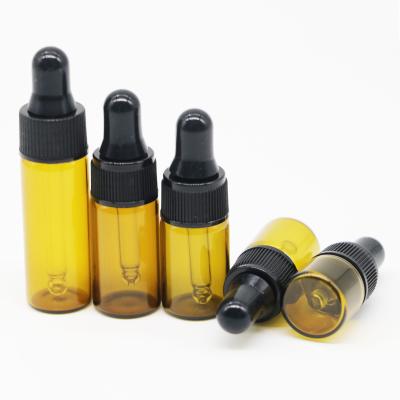 China Personal Care 2ml 3ml 5ml Empty Dropper Bottle Essential Oil Brown Amber Glass Drop For Massage Cosmetic Pipette Bottles Refillable for sale