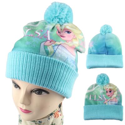 China COMMON beanie hat cartoon print fabric custom sublimation printed hats beanie knit hat pom pom beanie for sale