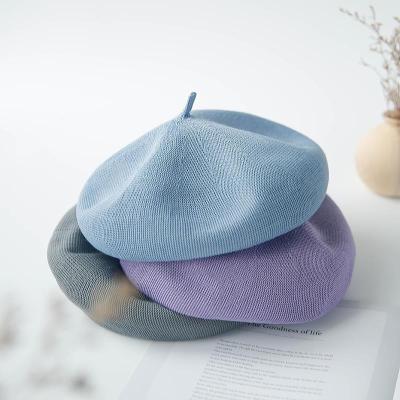 China Custom Soft Soft Feeling Fashion Women French Knit Beanie Hat Adjustable Size Winter Elasticity Warm Beret Hat The Top for sale