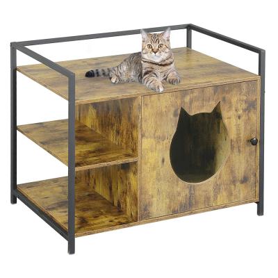 China Large Industrial Style Cat Litter Box Pet Furniture Hidden Cabinet, Privacy Cat Washroom Bench, Cat House Table Nightstand with Iron and Wood for sale