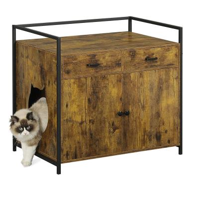 China Industrial Style Large Cat Box Cabinet for Living Room, Cat Washroom with Drawer Cat House Furniture, Pet Nightstand Storage Bench with Doors for sale