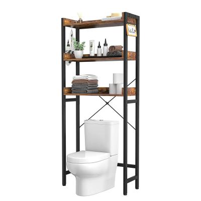 China Industrial Over - The Toilet Storage Rack, 3-Tier Bathroom Organizer Shelf Freestanding Space Saver Racks With 4 Hooks for sale