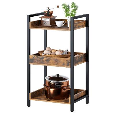 China Modern 3-Tier Storage Rack, Narrow Display Wooden Shelves With Top Edge Metal Frame, Side Corner Shelf for sale