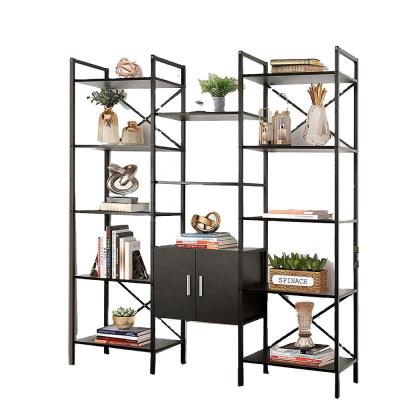 China Modern Walnut Brown 5 Tier Bookcase with Cabinet, Larger Industrial Style Shelf for Bedroom, Storage Shelf for Living Room Office for sale