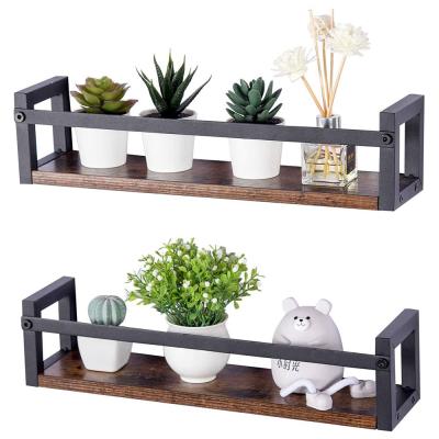 China Sustainable set of 2 floating shelves for the living room, wall mounted spice rack for the kitchen, rustic wooden wall shelves for the bathroom for sale