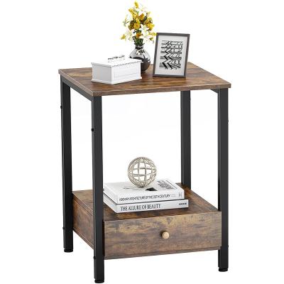 China Industrial Industrial Bedside Table with 2-Tier Storage Drawer and Shelf, Rustic End Table Side Table for sale