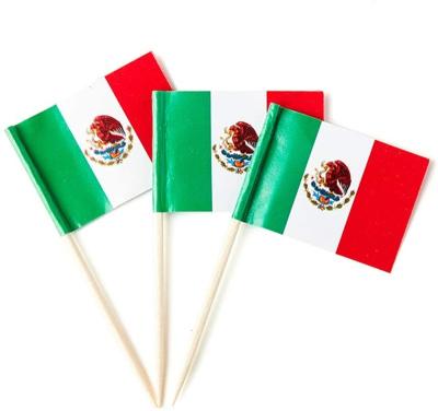 China Custom Printing Health Care Institutes Party Decoration Wood Pick Flag Mexico Foothpick Paper Flag for sale