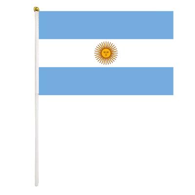 China Argentina Hand Held Flag 14x21cm Small Stick Size High Quality Flag With 30cm Stick for sale