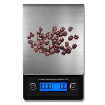 China Plastic Shell + 2kg Stainless Steel Scale Pan Scale With Timer 0.1g Digital Accuracy Electronic Scale Coffee Kitchen Scale for sale