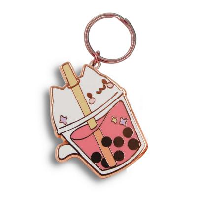 China Custom tea candy milk candy boba metal kawaii keychain fancy logo fancy logo keychain enamel key chain accessories for sale