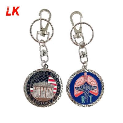 China Custom Soft Round Metal Trolley Key Ring Holder Metal Color Europe America Flag Enamel Key Chain for sale