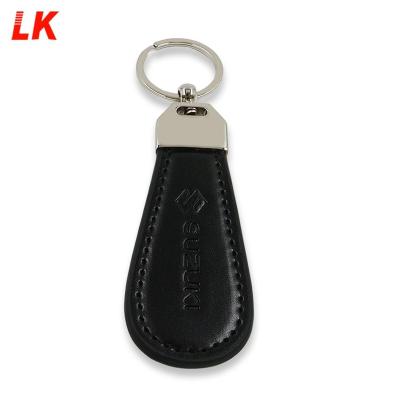 China Quality Black Rectangular Metal Leather Free Engraving Personalized Leather Key Chain for sale