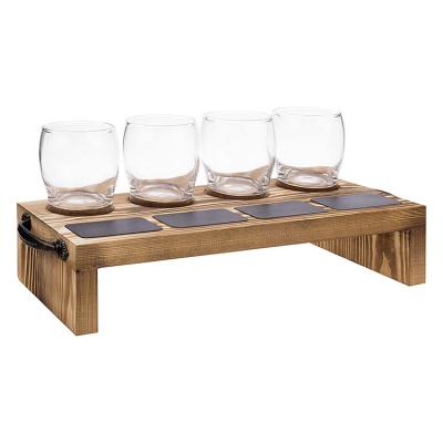 China Viable Creative Wood Frame 4 Hole Cocktail Cup Rack Wine Beer Outdoor Cup Holder for sale