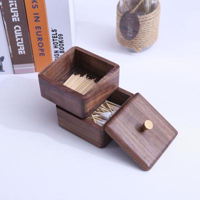 China Wholesale Europe walnut floss box, cotton swab storage box, high-end toothpick box for sale