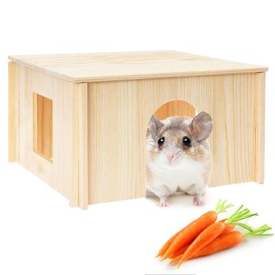 China USA Wooden Hamster Longmao House Hut With Detachable Windows Squirrel Dutch Mouse Wooden House for sale