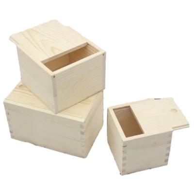 China Handmade custom size unfinished wooden storage box small with sliding lid for packaging for sale