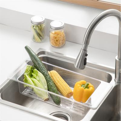 China Sustainable Material Environmentally Friendly Material Double Side Kitchen Sink Telescopic Storage Rack for sale