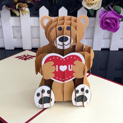 China Lovely Europe 3d Teddy Bear Pop Up Birthday Card Paper Die Cut 3d Happy Birthday Invitation Cards for sale