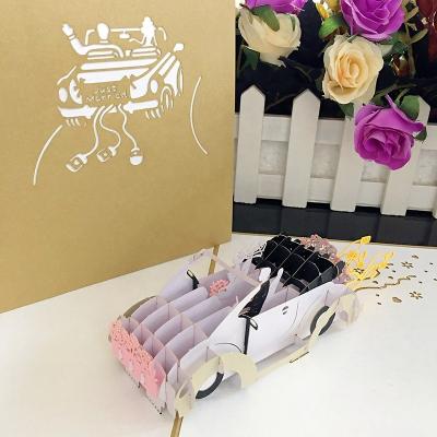 China Funny 3d Europe Pop Up Wedding Invitation Greeting Card Laser Cutting Wedding Car Postcard for sale