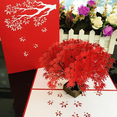 China Europe Red Maple 3d Pop Up Business Invitation Card DIY Handmade Decoupage Paper Greeting Card for sale