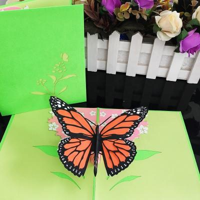 China Beautiful Europe 3d Butterfly Pop Up Paper Die Cut Greeting Card Creative Birthday Greeting Card for sale